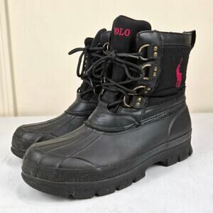 Polo Ralph Lauren Crestwick Boots Size US 11 Black Red Pony Winter Rubber Upper
